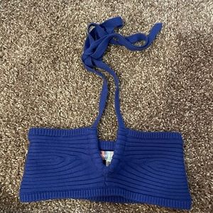 Urban Outfitters Royal Blue knitted tie halter cropped top.